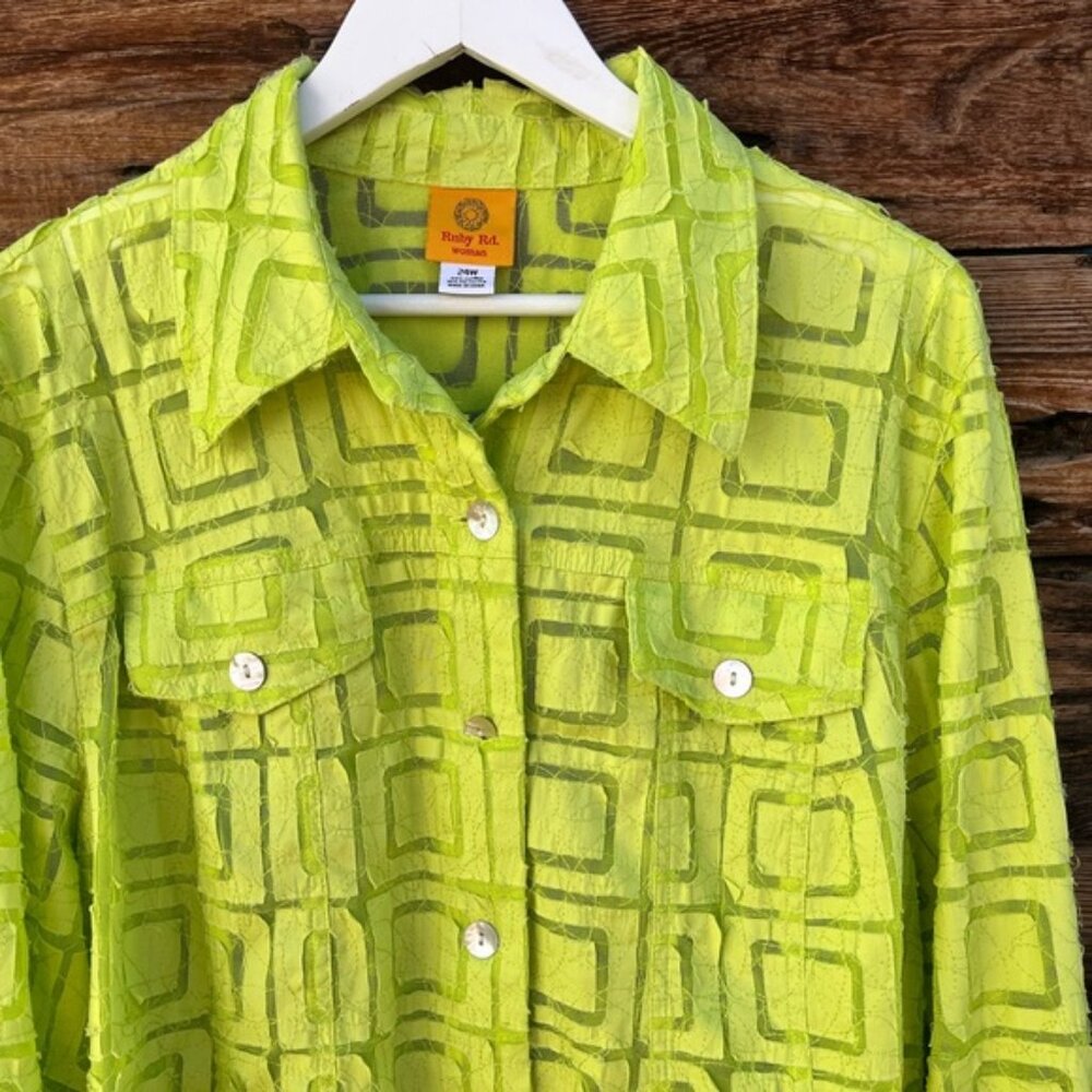 Ruby Rd. | Chartreuse Lime Green Sheer Jacket But… - image 2